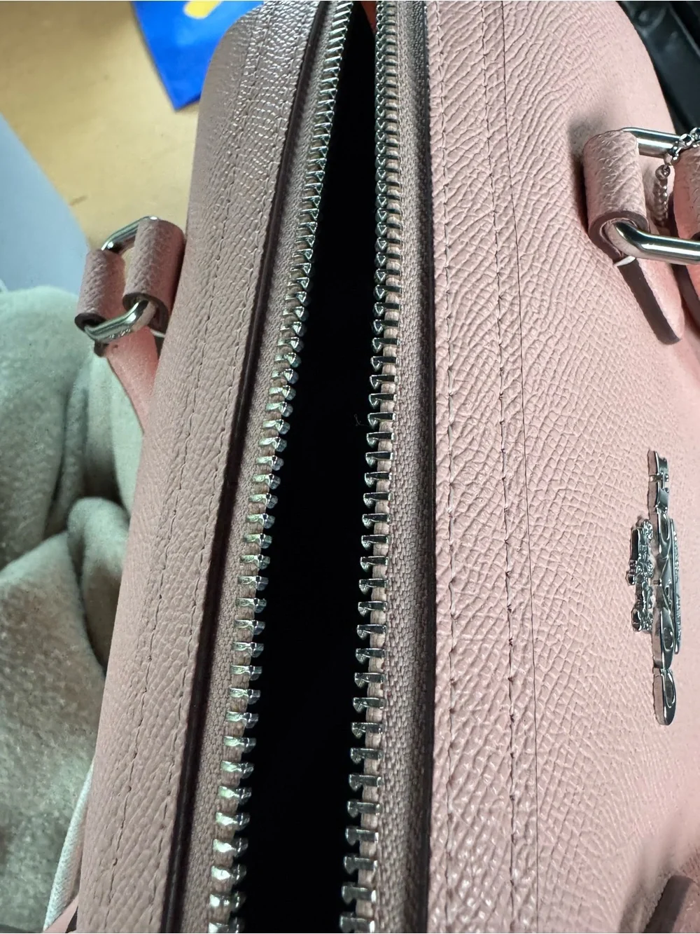 Coach Pink Rowan Saffiano Leather Satchel with Silver Hardware